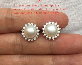 Pearl earring,bridal ear pearl,crystal earrings stud,flower pearl studs,freshwater pearl earring stud,wedding earings jewelry bridesmaid