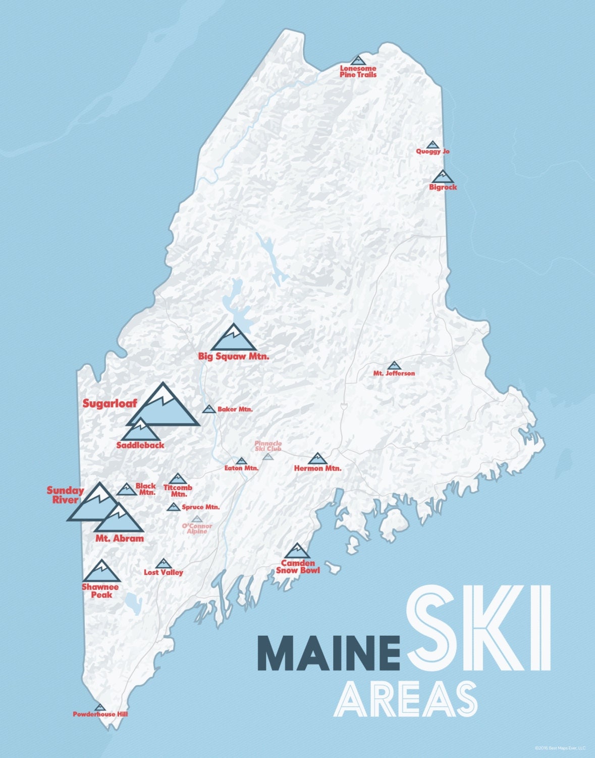 Maine Ski Resorts Map 11x14 Print by BestMapsEver on Etsy