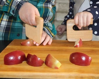 Safe knife for children, ''Chop Chop'' maple wood, vegetable and fruit cutter, wooden chopper, knife for kids, kitchen toy.