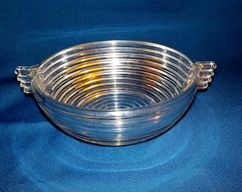 Anchor Hocking Manhattan Pattern Clear Glass Bowl, Art Deco, Beehive Rings