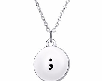 Semicolon Charm Pendant Silver Plated Necklace 16 Inches