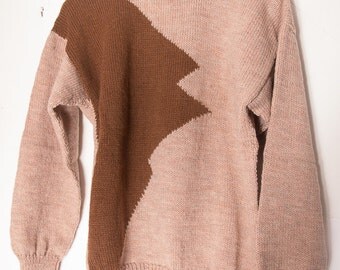 Sweater, hand knitted in about 1984 in two shades of brown
