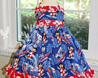 Girls Lilo & Stitch- Toddler Girls Lilo and Stitch Dress- Hawaiian Dress- Girls Party Dress size 6m, 12m, 18m, 2t, 3t 4t, 5t, 6, 7, 8
