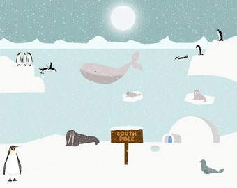 Penguins or polar bears art print-Narwhal wall art-Seal print-Walrus poster-Arctic-kids room decor-Cool snow poster-North Pole-Antarctica