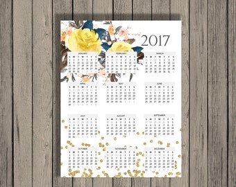2017 Yearly Calendar, 2017 Calendar, Calendar Full Page Printable, Calendar printable, At-A-Glance 2017 Calendar, Yearly Calendar.