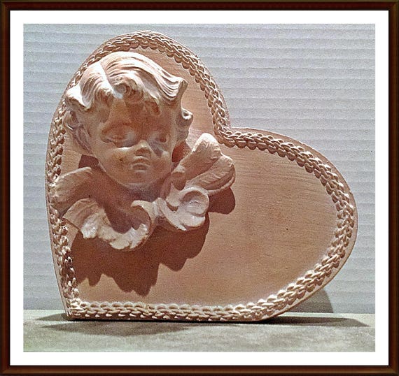 Heart Shaped Vase and Angel Candle Holder in Terracotta Angel