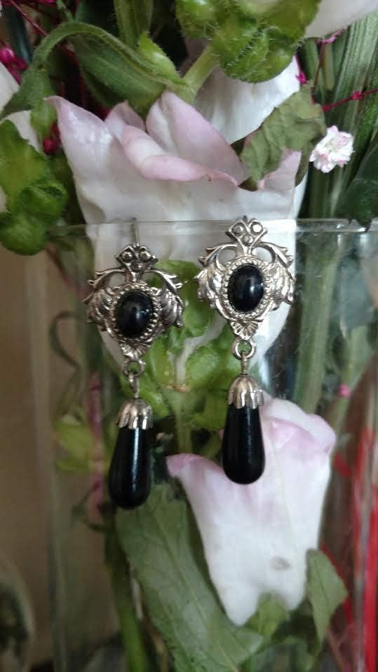 vintage silver black onyx earrings