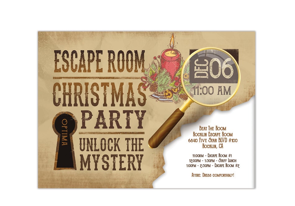 Holiday Escape Room Invite Printable Digital PDF And JPEG