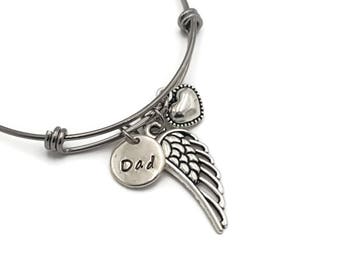 Loss of Father, Memorial Bangle Bracelet, Sympathy Gift, Angel Wing Memorial Bracelet, Memorial Gift Idea, Memorial Jewelry, Loss of Dad
