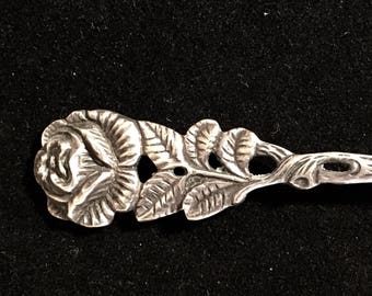 Vintage 800 silver small baby spoon with carved rose