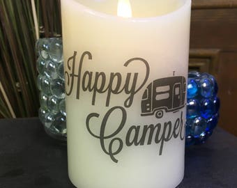 RV Decor - Happy Camper - Flameless Candle - Camper Decor - RV Gifts - LED Candle - Camper Gifts - Travel Trailer Decor - Home Decor