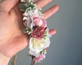 Tieback Flower Crown Headband, Newborn Photo Prop, Baby Tieback Flower Crown, Baby Flower Crown, Valentine's Crown, Girls Flower Crown