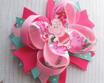 CHRISTMAS IN JULY Hair bow Peppa Pig bows Peppa pig birthday gift for friend Birthday gift for girlfriend Peppa pig party favors for kids...