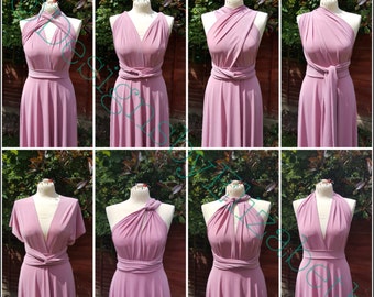 Bridesmaid dress wedding dress Infinity dress stretch lycra dusky pink multiway maxi dress FREE tube top made to order