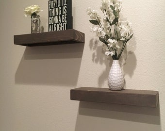 Set of 2 Rustic Floating Shelves - Medium - (floating shelf, kitchen shelf, wood shelves, shelf, shelves)