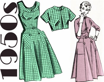 Vintage Sundress Bolero Jacket 1950s Dress and Jacket MAIL ORDER 3003 bust 37" Summer Dress Pattern Short Sleeve Jacket Crop Jacket Pattern