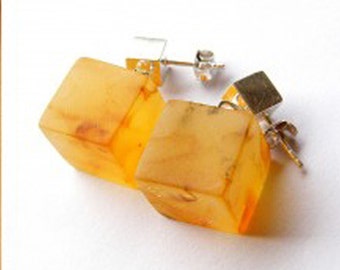 Amber Earrings HONEY, sterling Silver 925, transparent, matt, modern, New, bltic amber, Unique