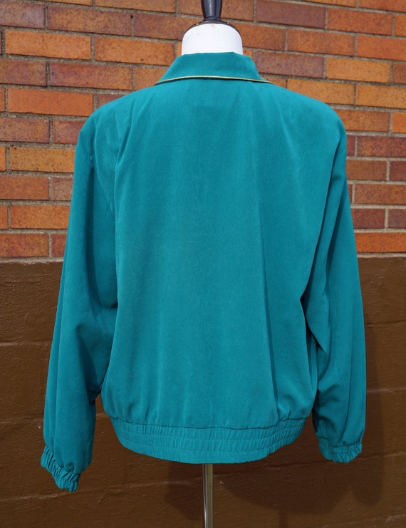 80s Turquoise Embroidered Blazer Shoulder Pads Geometric