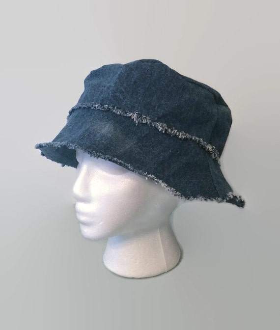 Items similar to Distressed Denim Women's Bucket Hat, Grunge, Frayed ...