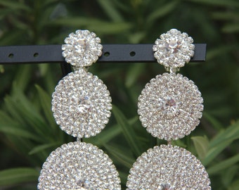extra large clip on earrings, extra large clear rhinestone earrings, clip on earrings, chunky clip on rhinestone earrings