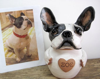 Custom Pet Urn, Pottery Cremation Urn, Personalized Pet Memorial Lidded Jar, Dog Portrait Pottery