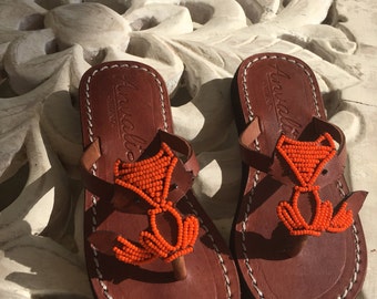 Baby Kids Fox flip flops - Handmade fox lovers shoes - Leather sandals