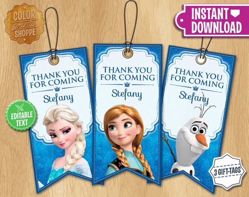 Frozen Tags EDITABLE TEXT Customized Party Gifts Favors