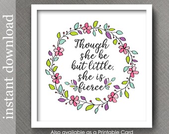 Nursery Wall Art, nursery printable, She Is Fierce, baby girl decor, nursery decor, baby quote, girl nursery, baby girl print, baby download