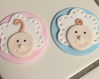 Baby face bonnet fondant cupcake topper