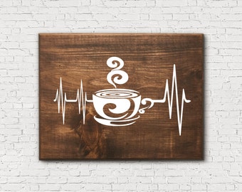 Wooden Coffee Sign - Wood Coffee Sign - Coffee Heartbeat - Heartbeat Sign - EKG - Coffee House Decor - Kitchen Decor - Rustic Wooden Sign