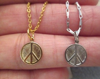 Original 1960's PEACE SIGN necklaces> Gold or Silver> Small & Dainty>> New old stock, never worn