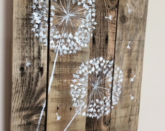 Dandelion Pallet Art - Rustic Wood - Pallet Canvas - Acrylic Pallet Art - Reclaimed Pallet Art - Art on Wood - Dandelion Painting