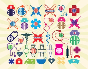 Nurse SVG Cut Files, Nurse Monogram Frames SVG, Nurse Monogram SVG - Vector svg dxf eps png - Silhouette Cameo, Cricut, & Cutting Machine