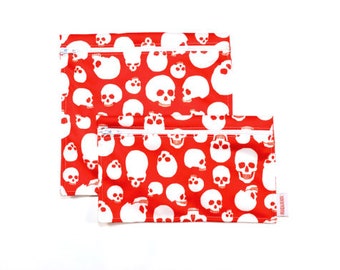 Sacs à sandwich et collation réutilisables - têtes de mort - Reusable bags - 1 snack bag 1 sandwich bag - skulls