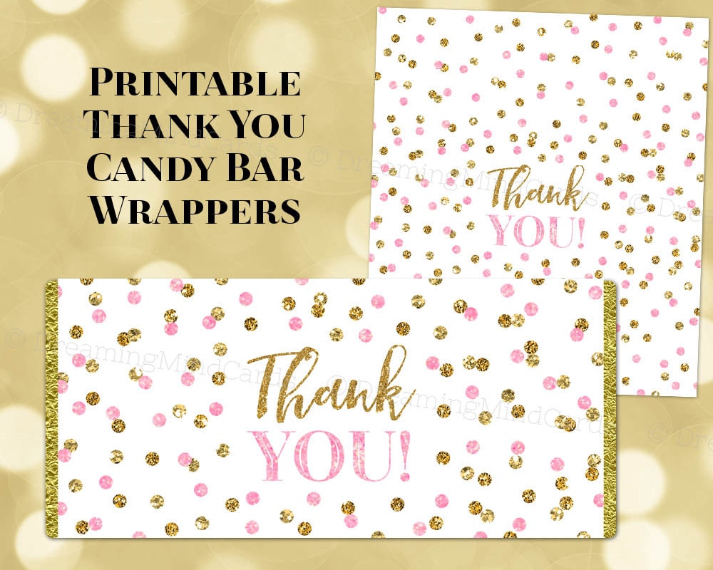 Printable Candy Bar Wrapper Labels Thank You Pink Gold