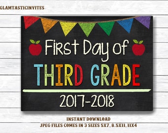 First Day of Third Grade Sign, Instant Download, First Day of School Chalkboard, Three Sizes, First Day of School. Chalkboard Sign, DIY, 3rd