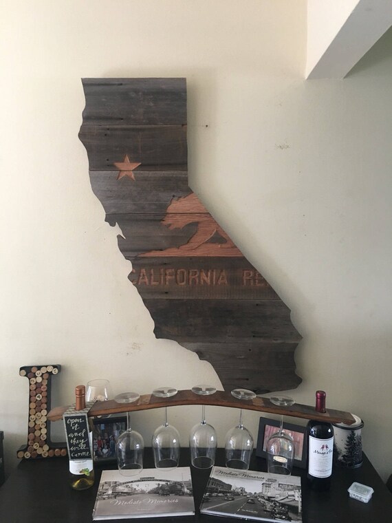 Reclaimed Wood California Wall Art With Hand Carved Bear