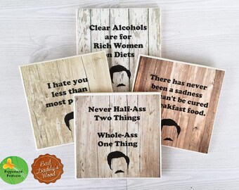 Ron Swanson Coasters Parks and Recreation Tile Coasters Ron Swanson Print Parks and Recreation Gift Funny Drink Coasters Funny Coasters - 4