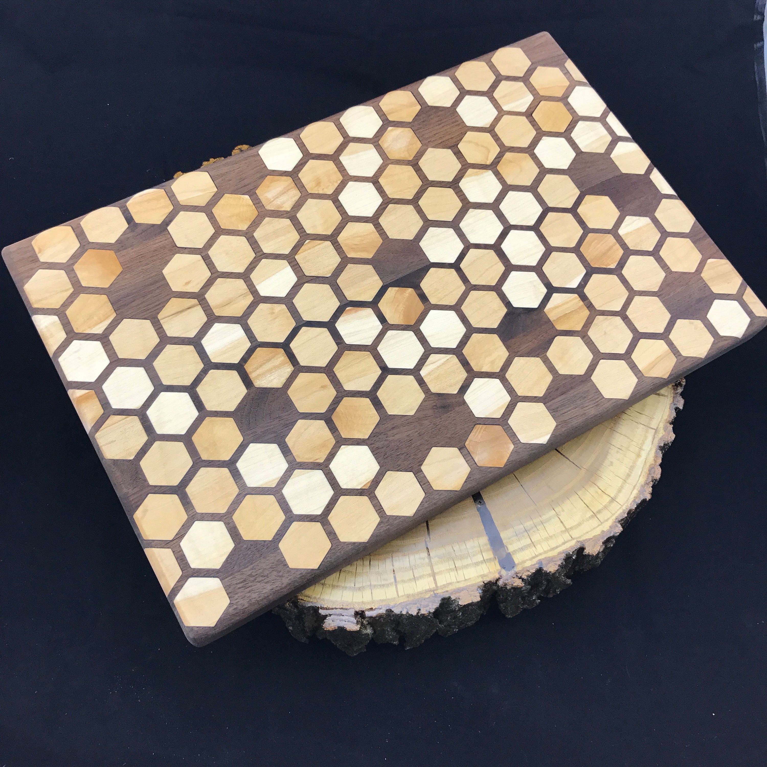 Large Full Honeycomb inlay Cutting board Walnut & Maple