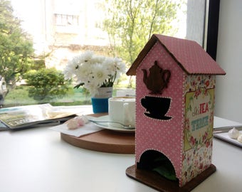 Housewarming gift for mothers day Kitchen décor cafe table decor Tea holder Wooden tea box Tea bags holder Tea tin Restaurant decor