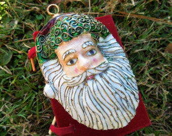 VINTAGE: Vintage Cloisonne Santa Ornament /Enamel Cloisonne /Beautiful Gift / Christmas Ornament / Santa Head Ornament.{G2-223#00746}