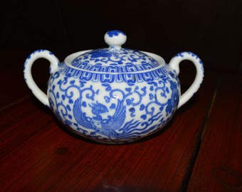 Noritake Blue and White Flying Phoenix Flying Turkey Sugar Bowl Made In Japan
