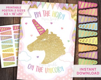 Pin the Horn on the Unicorn, Unicorn props, Unicorn party props, Unicorn party, Unicorn invitation, unicorn birthday, Unicorn games