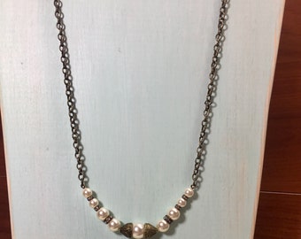 Antique brass pearl necklace