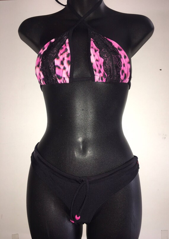 SALE*** MissManeater ONEofaKIND lace sliding triangle top + sporty drawcord SUPER cheeky boutique bikini pant *** BRAZILIAN cut!
