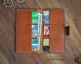 Brown leather wallet, Leather long wallet, Leather travel, Long wallet, Brown leather travel, Cardholder leather wallet, Travel mens wallet.