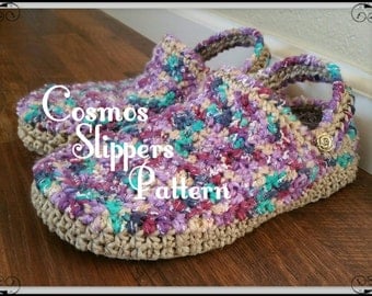Crochet Slipper Pattern,Cosmos Slippers for Men and Women, teen, water resistant soles,outdoor, clogs, shoes, for her, for him, gift