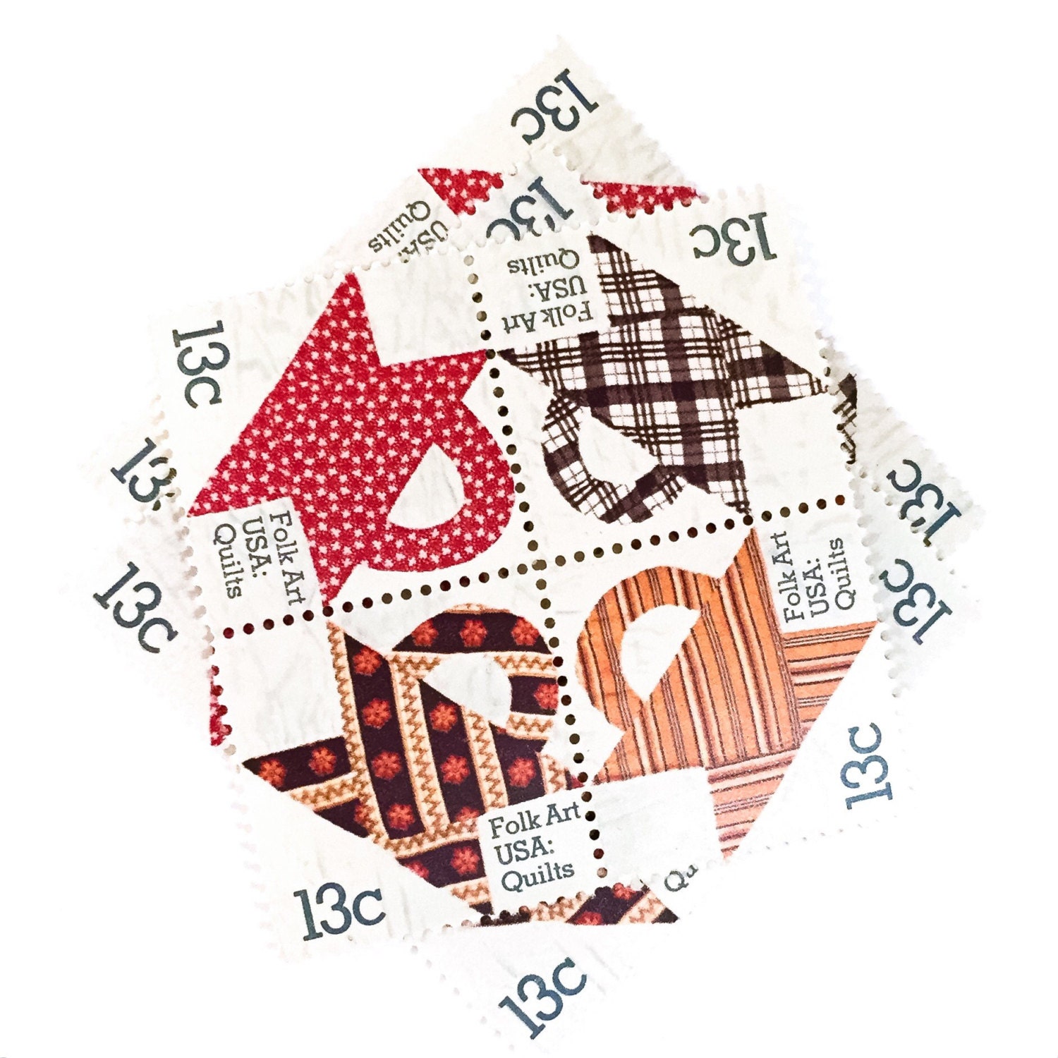 12 x UNused 1978 Folk Art USA Quilts 13 cents US vintage mint Postage Stamps neutral for