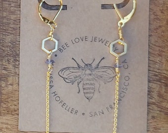 Bee & Honeycomb Geometric Hexagon Drop Earrings For Women - Dangle Prom Party Jewelry Gift - View #2