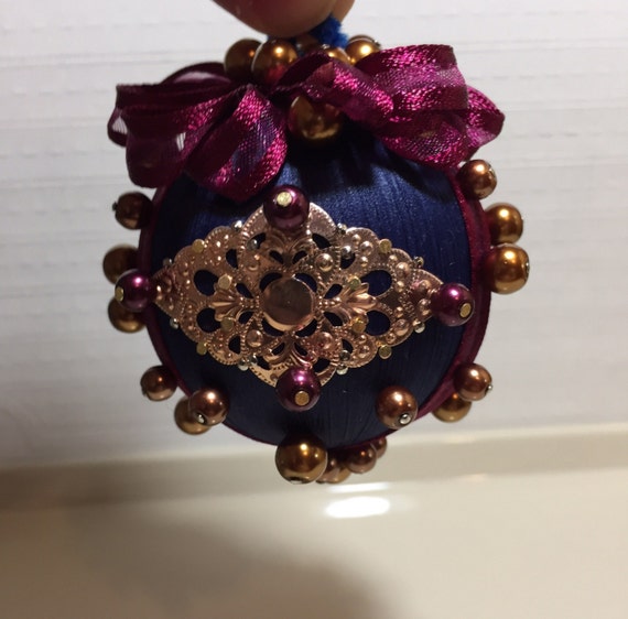 Handmade Victorian silk Christmas ornaments. Vintage silk